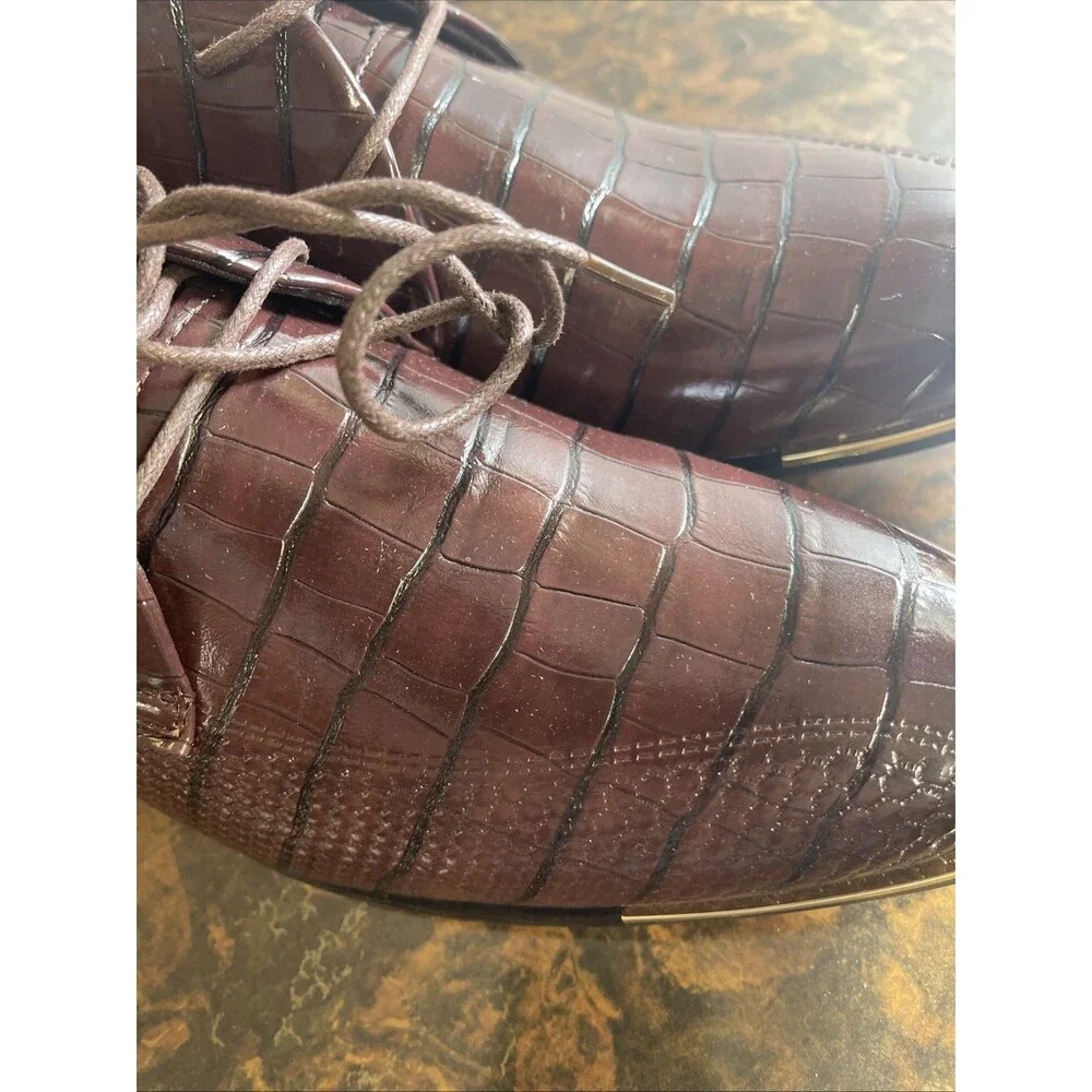 Men's Fashion Dress Shoes Size 46 Unbranded Oxford Dark Brown/Gold